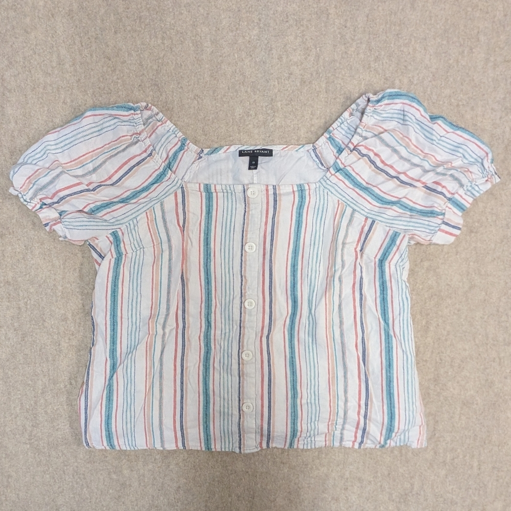 Layne Bryant Striped Off The Shoulder Square Neck Linen Blouse Size 20